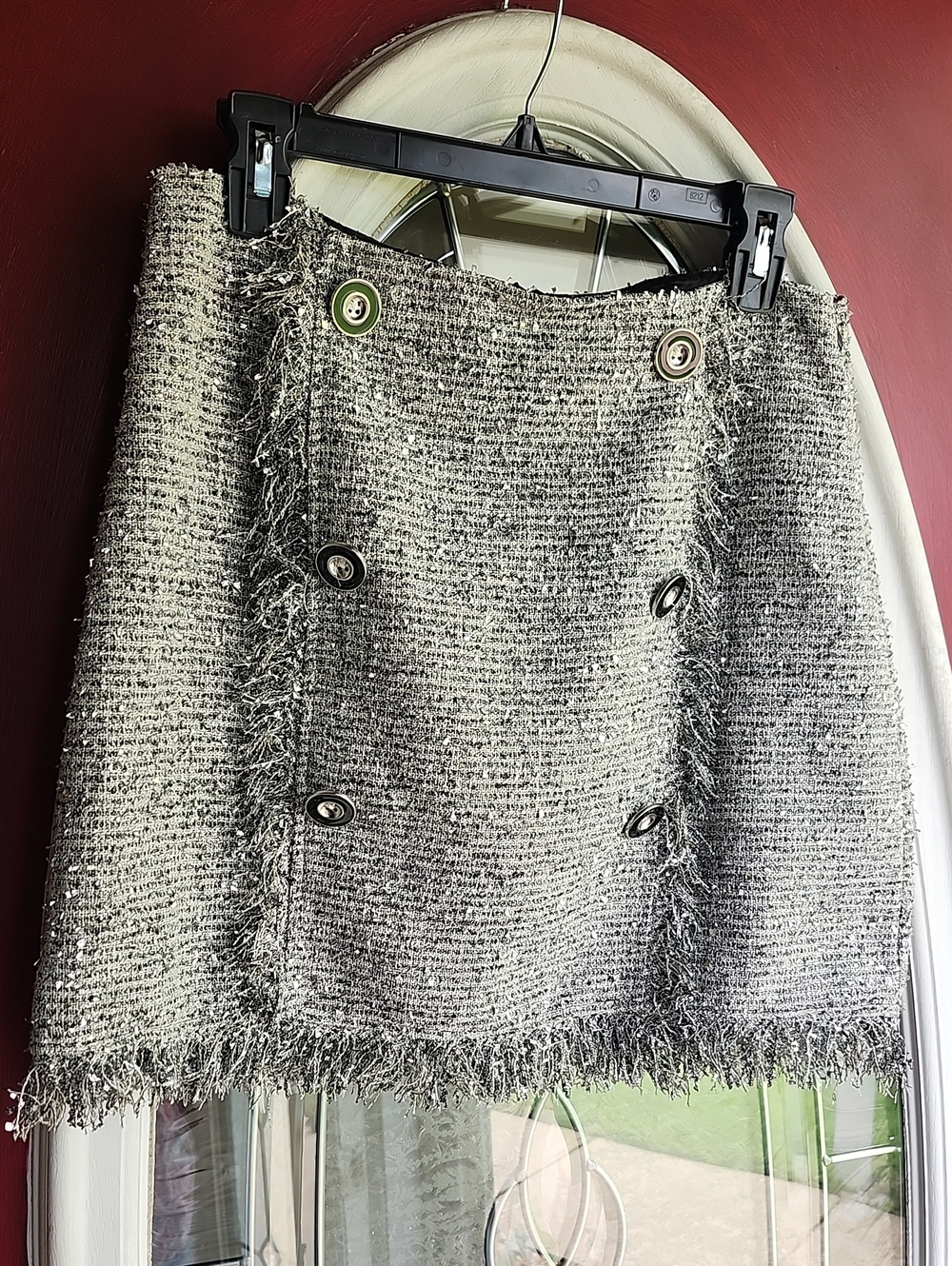 Fringe-Trim Tweed Mini Skirt - Gray